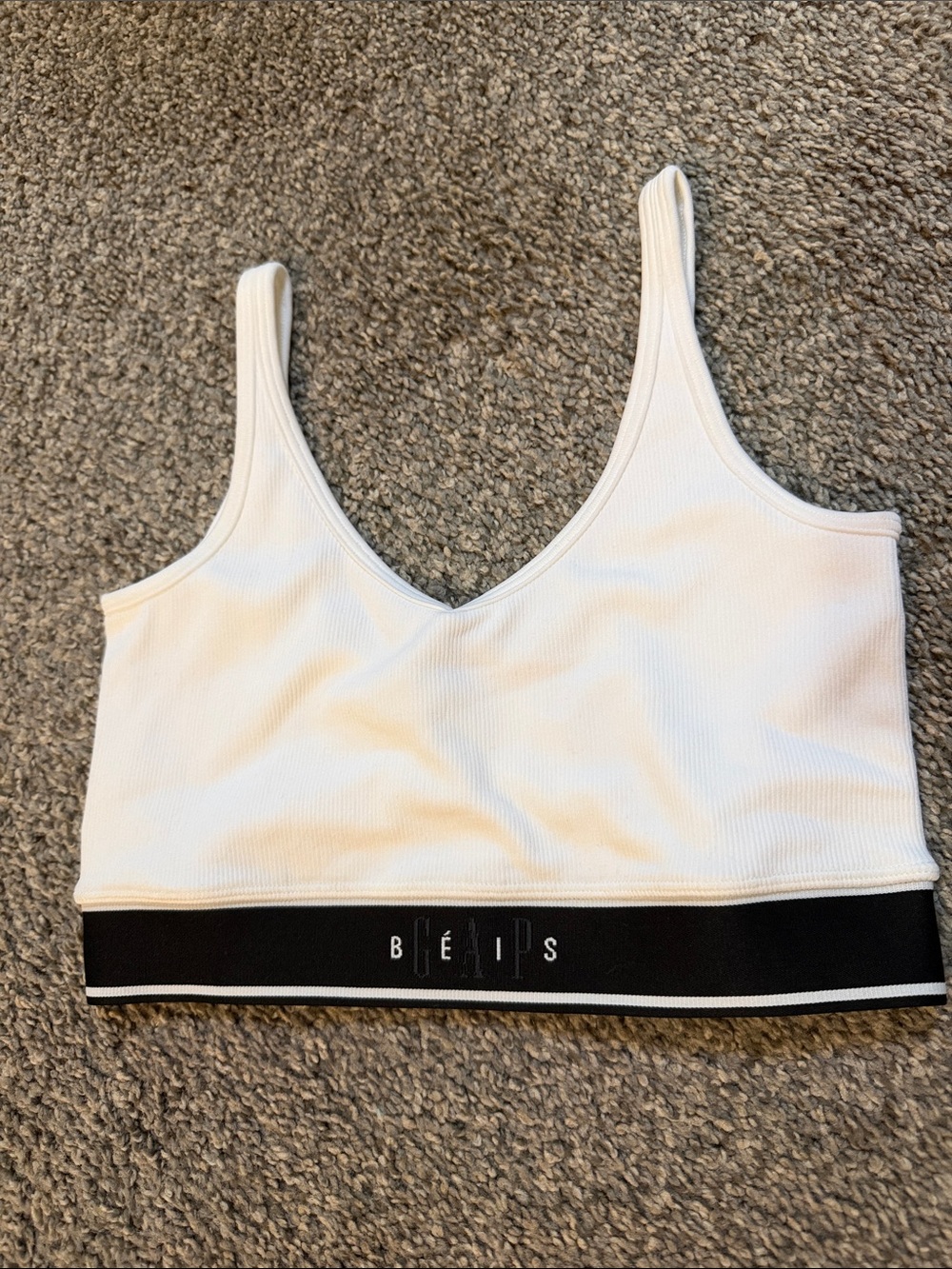 BEIS White Ribbed V-Neck Bralette with Black Logo Band